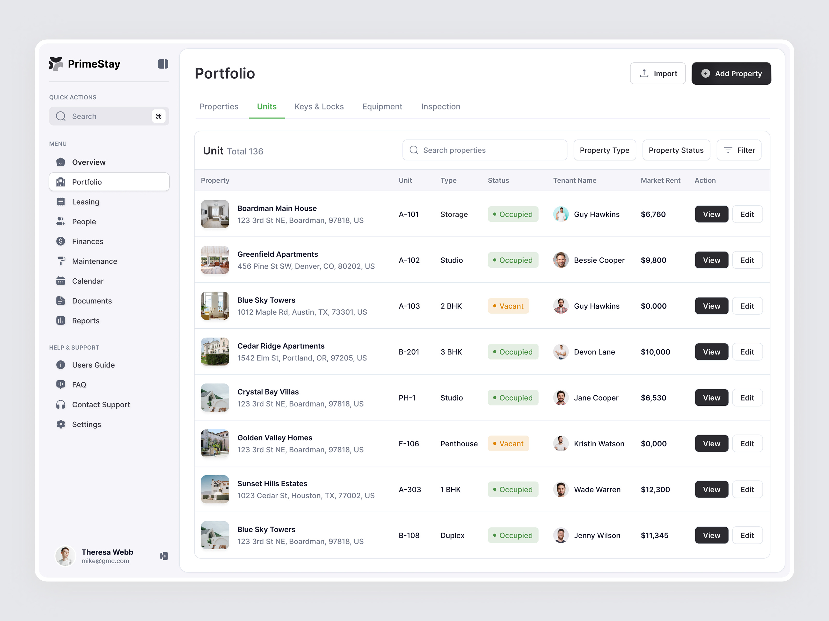 Property Management Portfolio Web App branding dashboard app design property app property design property management property managment realestateui rental rental management saas sass app sass design ui uxuidesign web app design