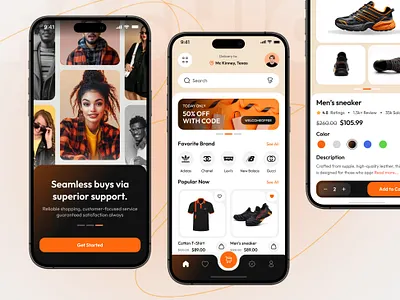 E-commerce Fashion App Design app azbin branding clothing fashion minimal onbarding online store orange shopping store stylish tending ui ux web web store winter zacket