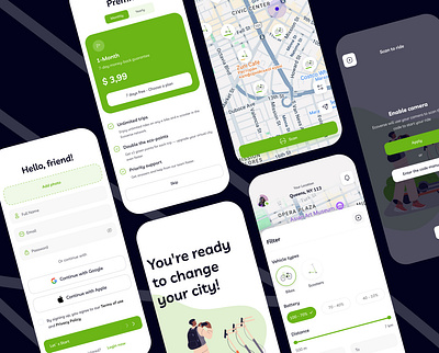 Ecoverse mobile app — The Greenest way to move app design design e bike graphic design green transport map mobile app modile design scooter scooter app smartmobility uiux