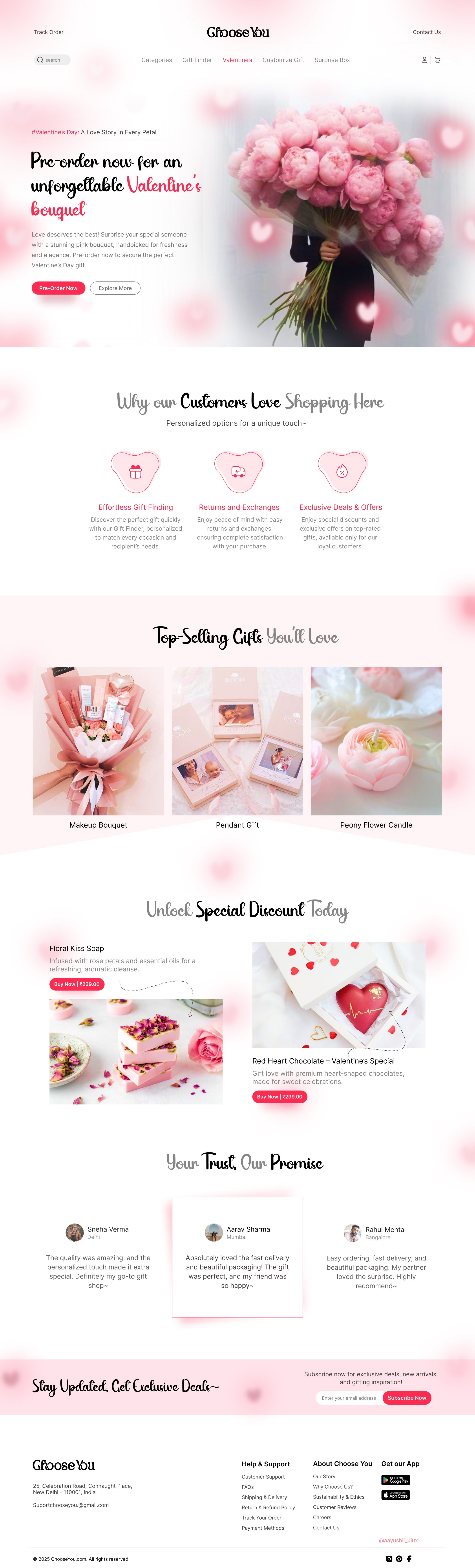 Web Design for a Valentine’s Gifting Experience branding design developer dribbble figma freelancing graphic design landingpage logo ui uiux userinterface valentine web website