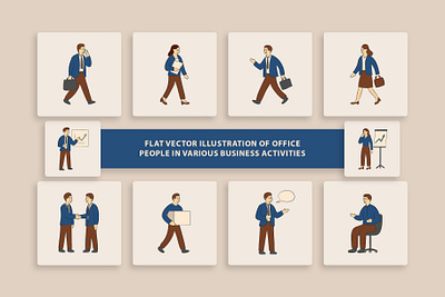Flat Vector Illustration of Office People in Various Business creative teamwork