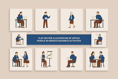 Flat Vector Illustration of Office People in Various Business creative teamwork