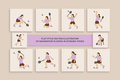 Flat Style Vector Illustration of Badminton Players active lifestyle