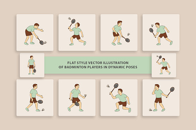 Flat Style Vector Illustration of Badminton Players active lifestyle