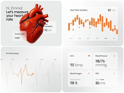 Dashboard Design Health Monitoring 3d design data visualization design health app health dashboard health tech heart rate monitor illustration interface interface design medical ui minimal design product design ui ux design wellness app