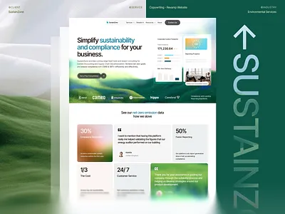 Streamlined Reporting and Cut Scope 3 Emission - SustainZone b2b website climate tech esg green tech landing page net zero saas sustainability sustainzone ui ux design web design website