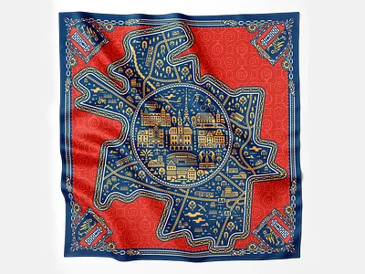 Gliwice pocket square clothing fashion gliwice illustration map pocket square scarf silk