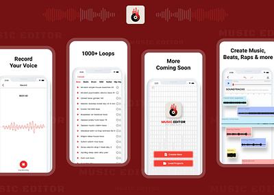 Music Editor Mobile Application 3d animation app branding design graphic design illustration logo motion graphics typography ui ux vector