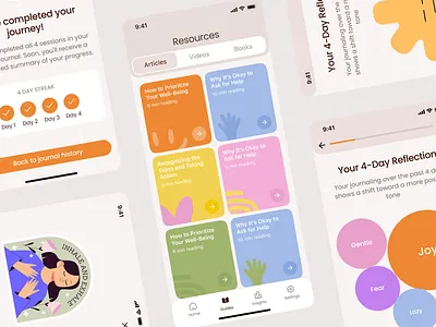 Rescript Journal – A UX/UI Journey into Emotional Healing app design branding calming design calming ui colorful design creative design empathetic design gamification interface design journaling app mental health app mobile app design modern design productdesign soft color palette stylish design typography ui ui inspiration user friendly design