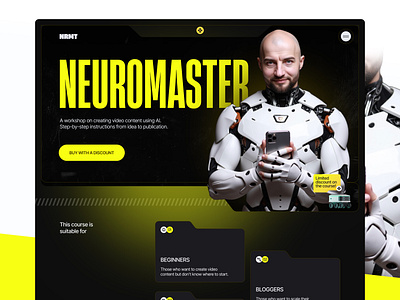 Neuromaster — AI-Powered Video Course Landing Page Design aidesign branding creativetech design framer screen socialmedia tech ui web webdevelopment
