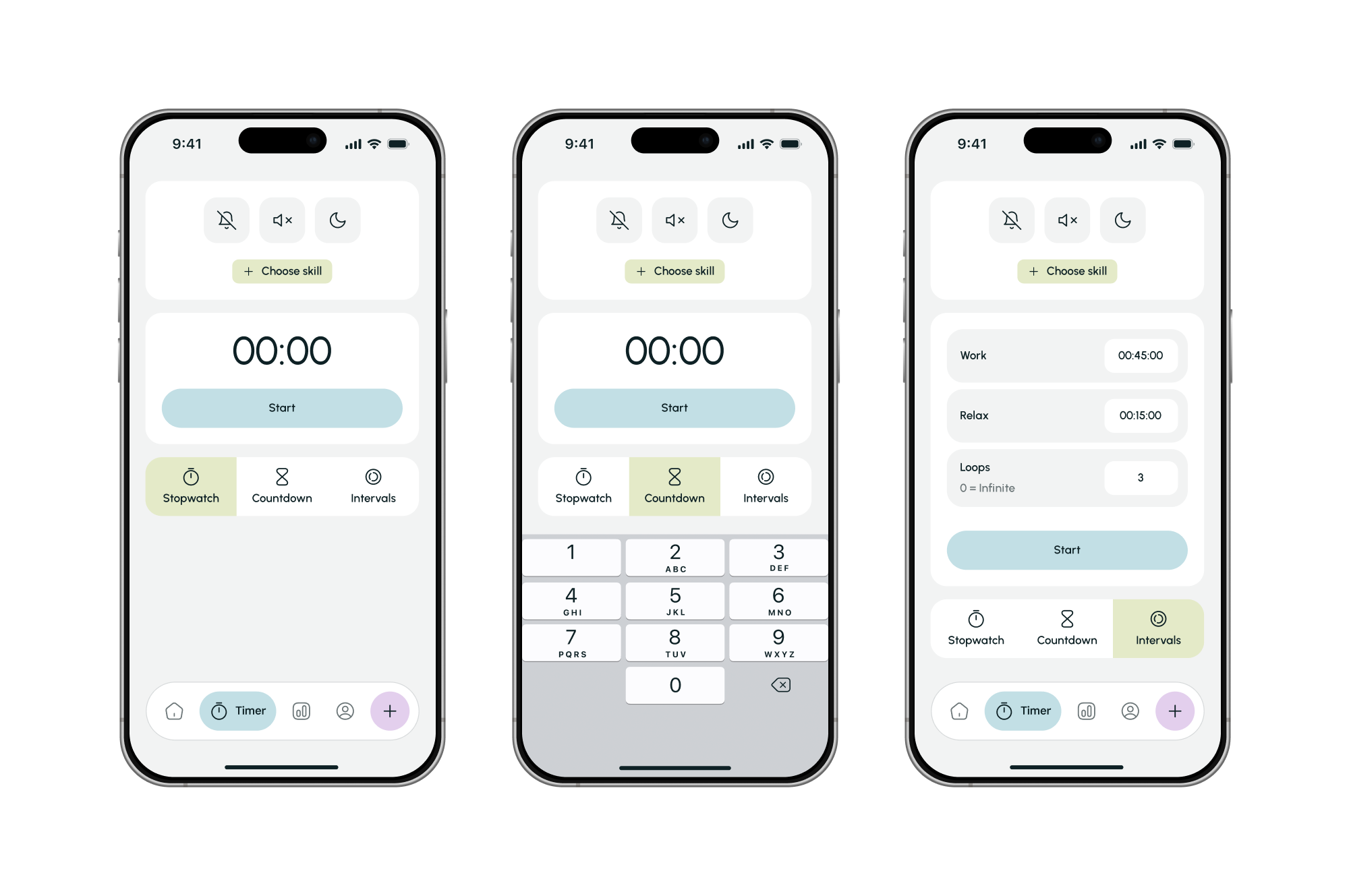 SkillFlow — Focus mode screen animation app design countdown design figma flow flow state focus focus mode intervals motion graphics pomodoro stopwatch support timer ui ux