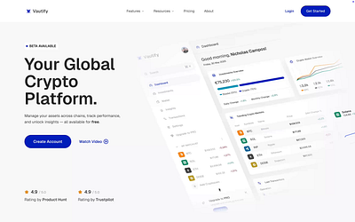 Vaultify – Crypto Banking Dashboard UI clean clean ui crypto currency dashboard finance investment investments landing page light ui platform saas ui ui design uidesign wallet