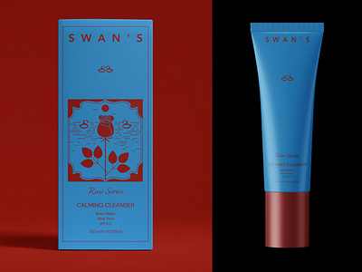 Swan's Rose Calming Cleanser | Packaging Design | Branding beauty branding luxury branding minimalist design packaging design rose skincare skincare packaging tube design