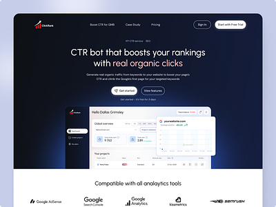 SEO Growth Tool clickbot conversionrate ctr design interface organicclicks product design ranking seo traffic ui ux web design