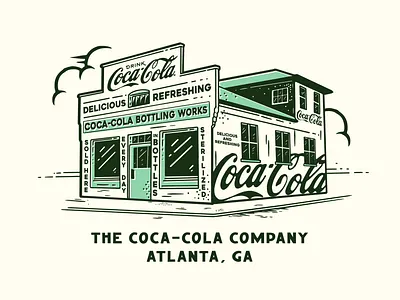 Coca-Cola Bottling Plant Illustration coca cola drawing green illustration retro