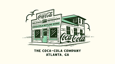 Coca-Cola Bottling Plant Illustration coca cola drawing green illustration retro