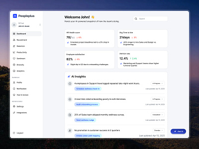 AI HR Copilot UI/UX Design ai ai agent ai copilot ai insights clean dashboard design figma hrms insights minimal ui ux workforce