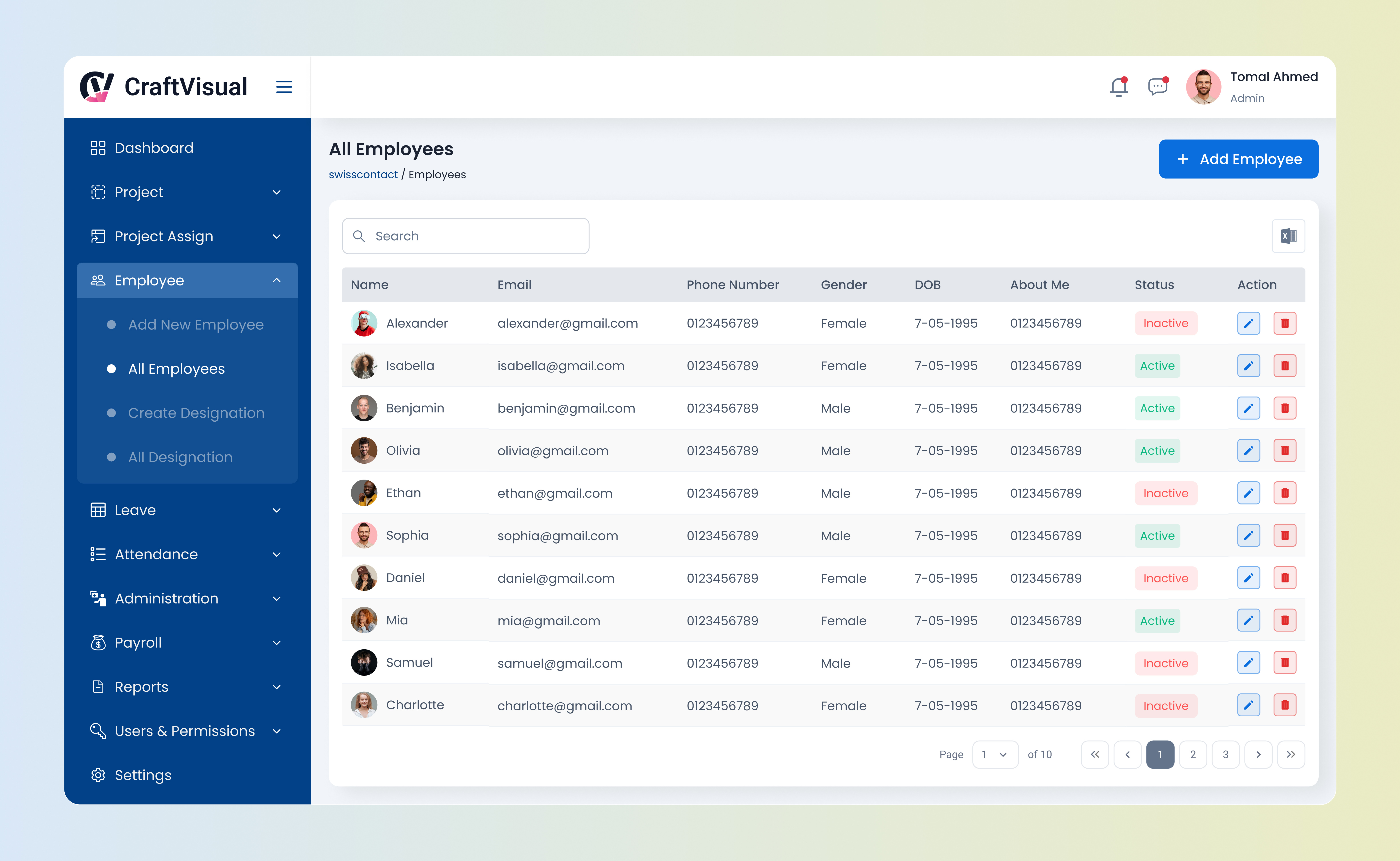 Custom ERP Dashboard showing analytics and data