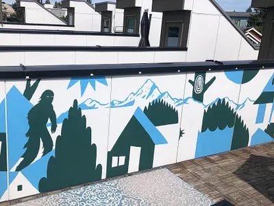 Seattle rooftop mural mountain mural nature pnw sasquatch trees
