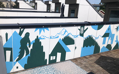 Seattle rooftop mural mountain mural nature pnw sasquatch trees