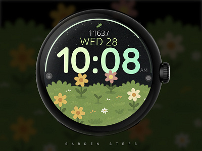 Garden Flowers Digital Watch Face design google graphic design illustration samsung smartwatch technology ui watch watch face watchface