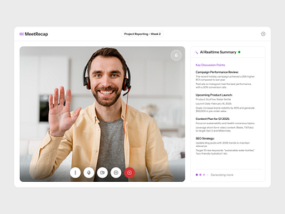 AI-Powered Realtime Meeting Summary SaaS ai artificial intelligence clean dashboard design dribbble dribbble best shot generative ai meeting product saas ui user experience ux