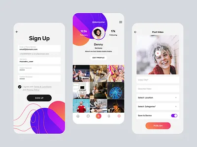 Social - Sign Up and Profile branding design experience illustration light logo simple sketch ui ux