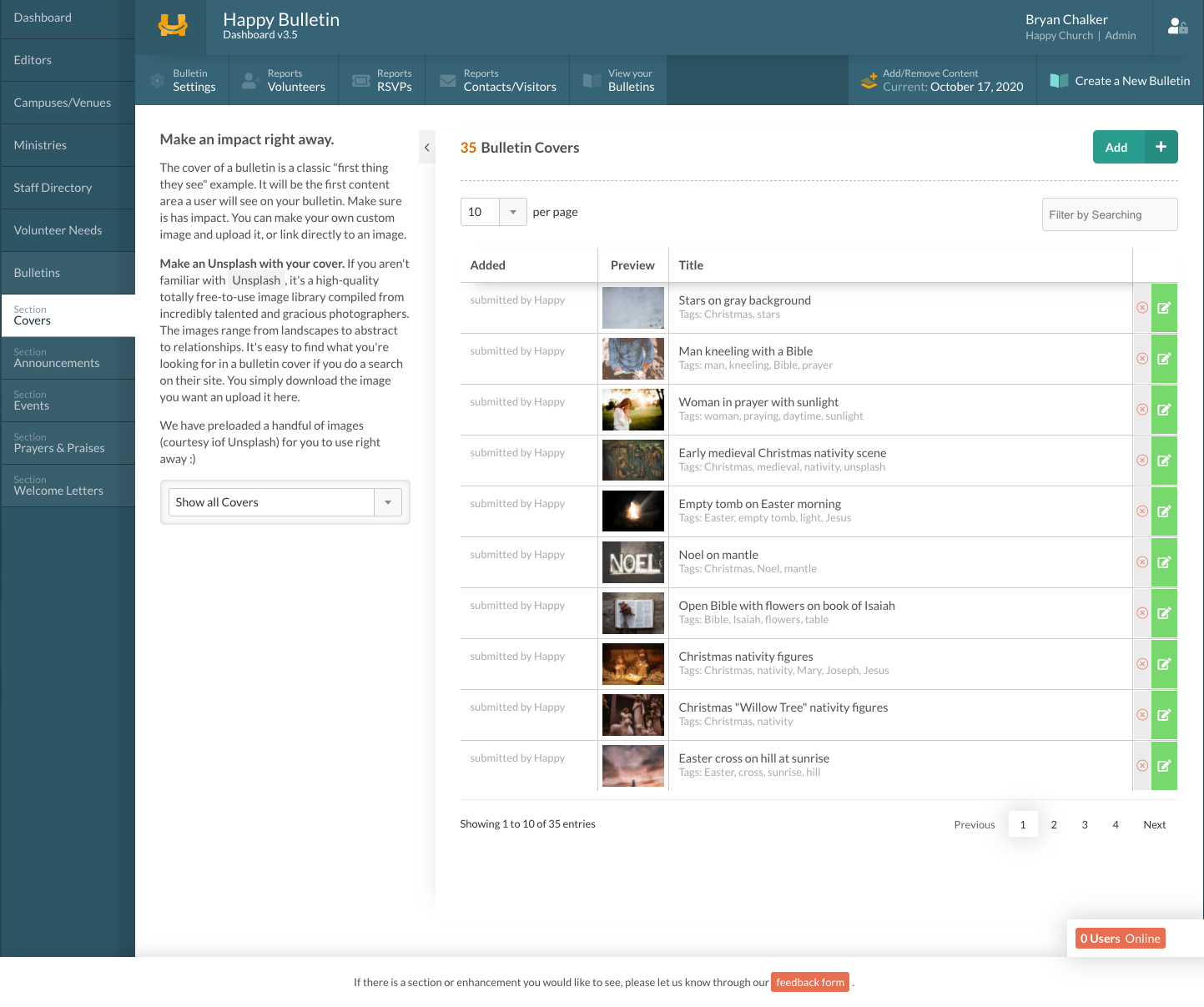 Dashboard - Happy Bulletin church clean dashboard design logo personal ui website