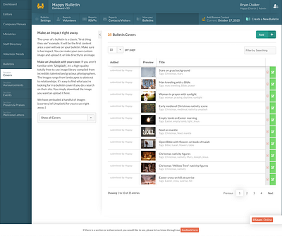 Dashboard - Happy Bulletin church clean dashboard design logo personal ui website
