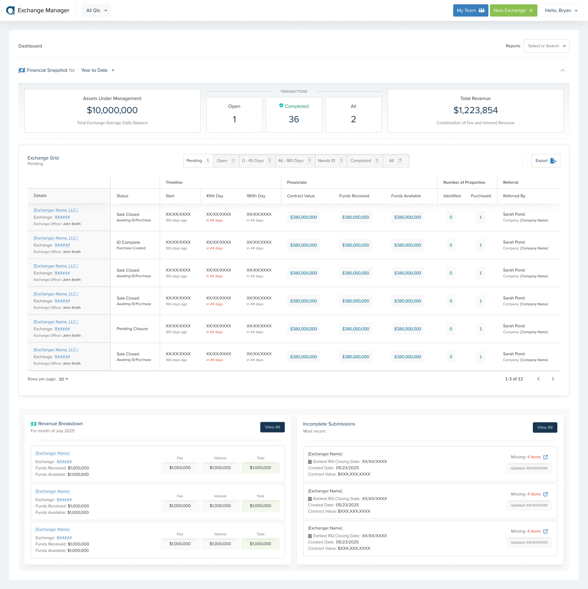 Dashboard - Exchange Manager (Flexbox) dashboard flexbox grid ui ux