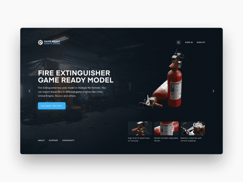 Video game asset previews 3d 3d model 3d toste drylikov e commerce ecommerce game assets game store low poly ui ui design user interface deisgn ux web web animation web store website