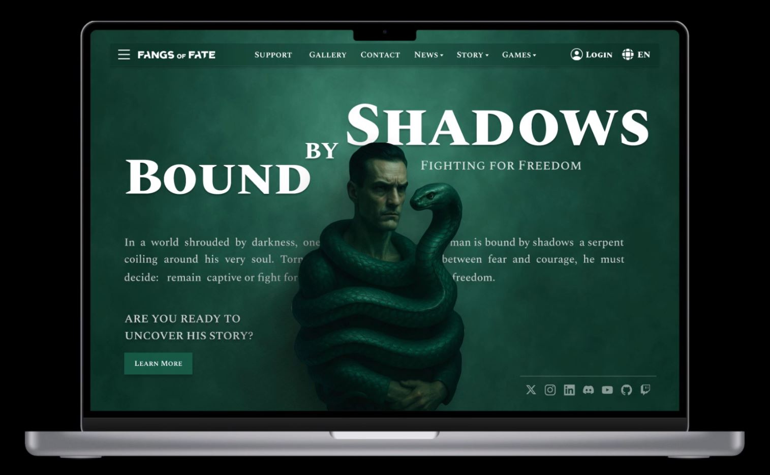 Game homepage design bound by shadows design f fantasygame figma game gamedesign gameuiux gamingui graphic design homepagedesign landing page minimaldesign moodboard ui uiuxdesign userinterface visualstorytelling