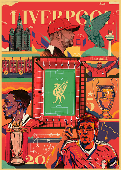 FC Liverpool - Poster illustration branding character fc liverpool football football illustrated football illustration football poster graphic design illustrated poster illustration illustrator liverpool people portrait portrait illustration poster procreate soccer soccer illustration