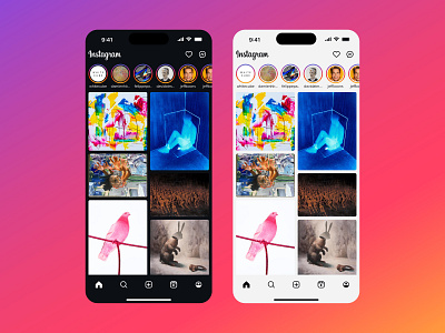 Instagram masonry grid dark mode design concept figma gradient gradient background instagram light mode masonry grid meta nigerian deisgner nigerian uiux designer passion project redesign social media ui ui design