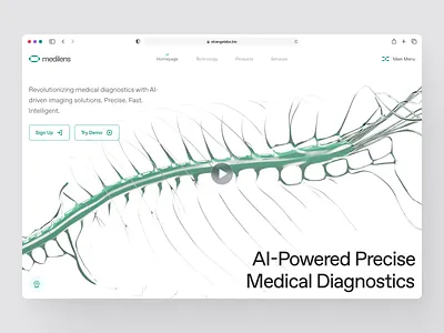 medilens: Precision Diagnostics & Imaging - Hero UI Pattern #2 3d anatomy 3d spine ai diagnosis website ai diagnostics ai medical imaging biotech landing page biotech web design biotech website clean clinical website diagnostics website medical diagnosis medical imaging medical imaging website minimal modern responsive smart diagnostic smart health website teal