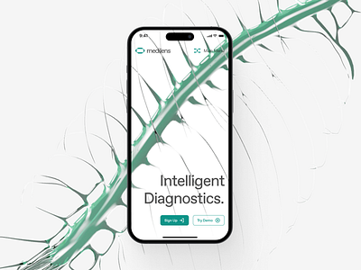 medilens: Intelligent Diagnostics - Mobile Hero UI Pattern ai diagnosis website ai diagnostics ai medical diagnostics ai medical imaging biotech landing page biotech web design biotech website clean clinical website diagnostics website medical diagnosis medical imaging website minimal mobile hero mobile ui pattern modern responsive smart diagnostic smart health website teal