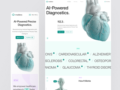medilens: AI Medical Diagnostics & Imaging - Landing Page UI ai diagnosis website ai diagnostics ai medical diagnostics ai medical imaging biotech landing page biotech web design biotech website clean clinical website diagnostics website medical diagnosis medical imaging medical imaging website minimal modern responsive smart diagnosis smart diagnostic smart health website teal