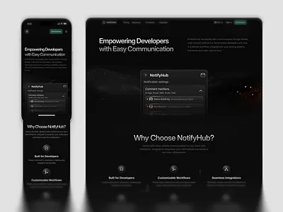 NotifyHub - About Page [Responsive Mobile] about about page about us about us page agency dark dev tools developer landing page notification novu page responsive tech tech design tool web web design website website design
