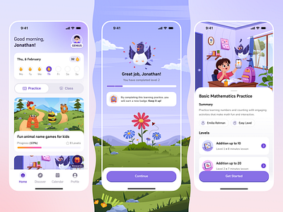 BrightLearn - Learning App 📚 app children clean design edtech education gamification illustration kids learning mascot mobile orely playful ui ux