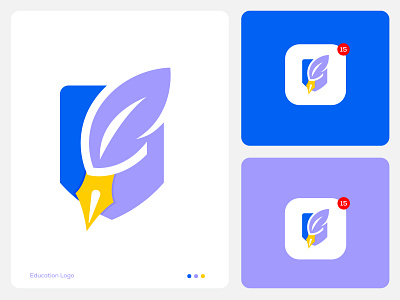 Education Logo - Feather pen & shield symbol for learning brands academic logo custom logodesign edtech logo education logo elearning logo featherpen logo iconic learning brand logo logo design logo designer logo for sale minimalist logo modern logo online education online study school logo shield logo studyapp vector logo