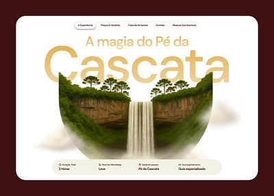 UI Design Landing Page Section - Pé da Cascata 3d mockup adventure landing page eco tourism hero section landing page minimal nature nature ui travel experience ui design visual design waterfall web design