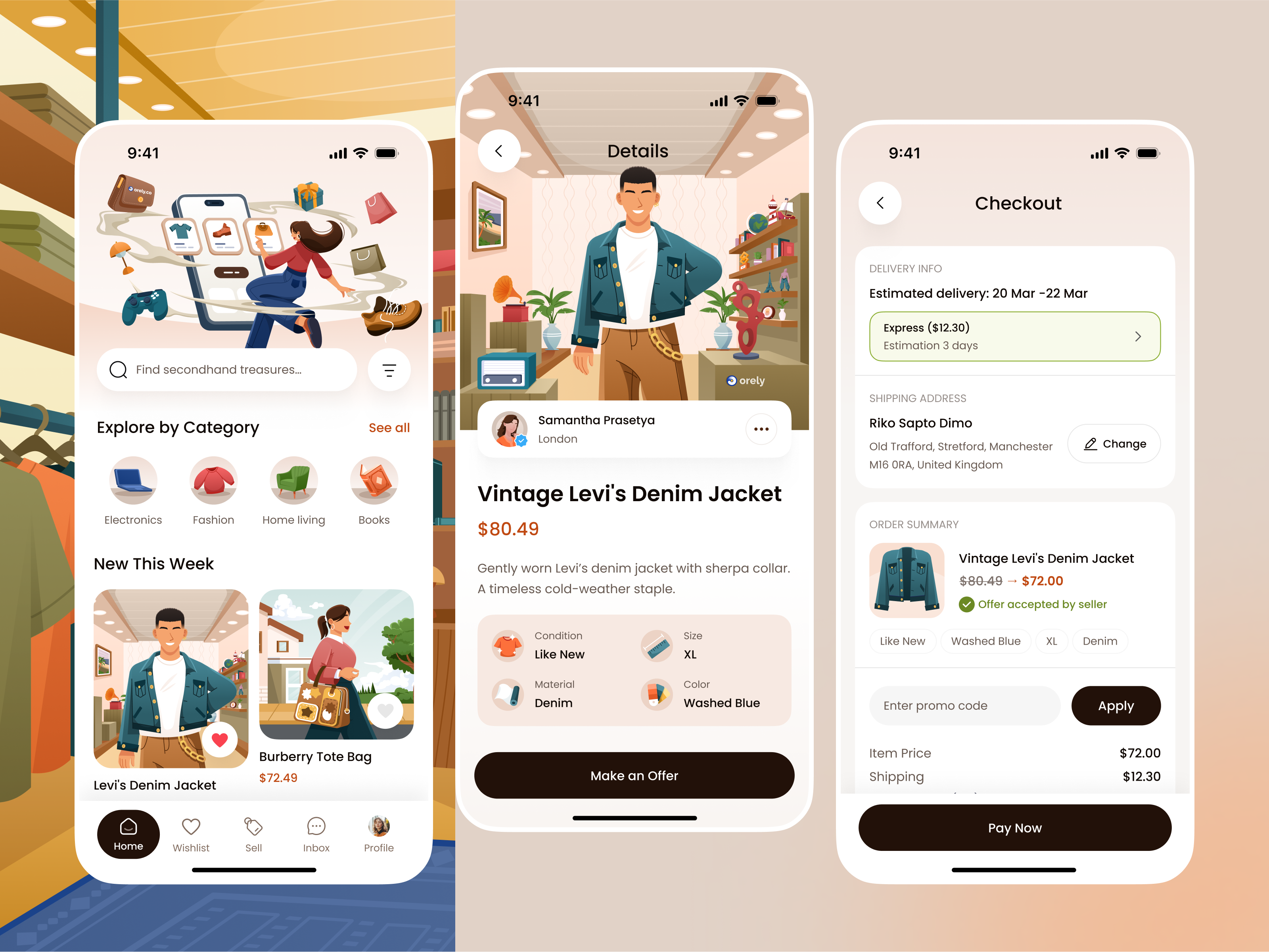ThriftLoop - Secondhand Marketplace App 🛍 app clean design ecommerce fashion illustration marketplace mobile orely secondhand shopping sustainable ui ux