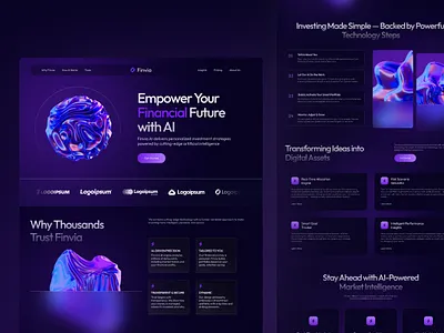 AI-Powered Investment Advisor Dark Landing Page ai artificial artificial intelligence dark digital finance financial fintech futuristic intelligence invest investment investor it technology uiux