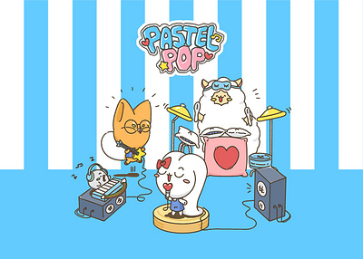 Pastel Pop Band animated character band mascot design character concept art character lineup character turnaround cute character design fun illustration illustration project kawaii character mascot character merch design music band art original ip design pastel color pallete pastel illustration playful artwork soft color art sticker illustration visual storytelling whimsical characters