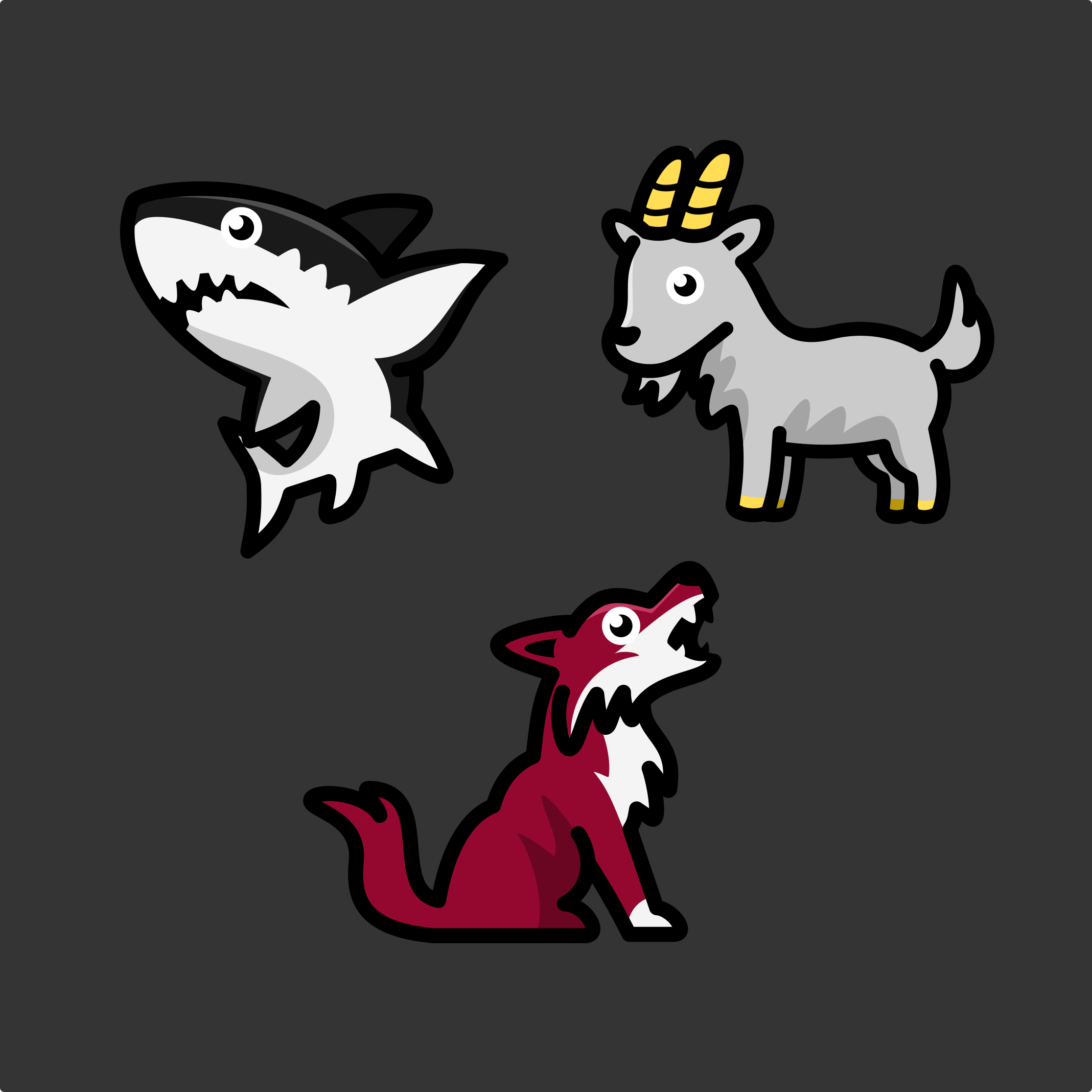 Vector Artwork of a Shark, Goat, and Coyote animals cartoon commission coyote design freelance work goat graphic design illustration shark vector vector art