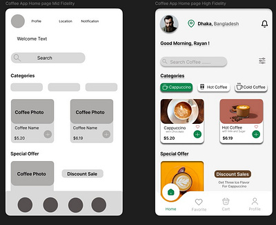 Coffee App Home Page Design- Mid/High Fidelity