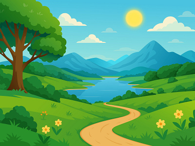 Illustration of summer landscape | Vector Summer Background 2d background 2d design 2d illustration 2d style artist beehaya cartoon style cartoonist design drrible artist free vector graphic design illustration summer background summer vector vector