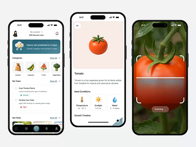Fermixo - Farming Assistant AI App ai airbnb android animation apple farm farming glass green minimalist monitoring nature new skeuomorphism scan smart soft tactile minimalism tomato ui vegetable