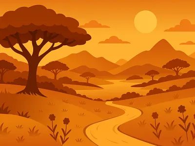Illustration of sunset landscape | Vector Background Design 2d background 2d design 2d illustration 2d style artist beehaya cartoon background cartoon style cartoon sunset cartoonist design drrible drrible artist free vector graphic design illustration sunset landscape cartoon vector