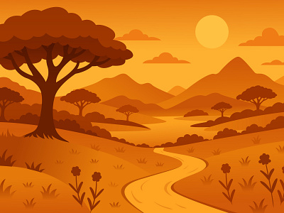 Illustration of sunset landscape | Vector Background Design 2d background 2d design 2d illustration 2d style artist beehaya cartoon background cartoon style cartoon sunset cartoonist design drrible drrible artist free vector graphic design illustration sunset landscape cartoon vector